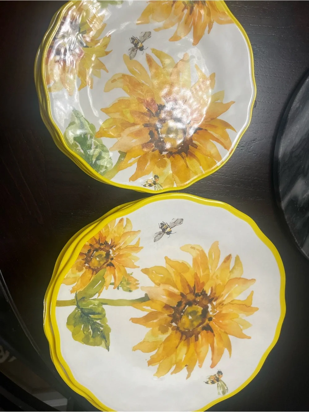 Sunflower Melamine Dinner & Salad Plates - set of 4 each totaling 8